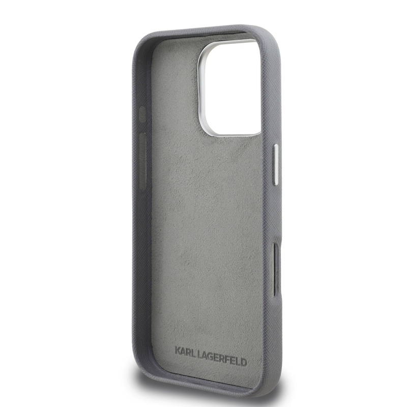 Karl Lagerfeld szemcsés PU K&CH Heads hátlap iPhone 16 Pro Max szürke számára