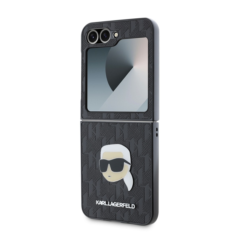 Karl Lagerfeld PU Saffiano Monogram Karl Head hátlap Samsung Galaxy Z Flip 6 Fekete fekete