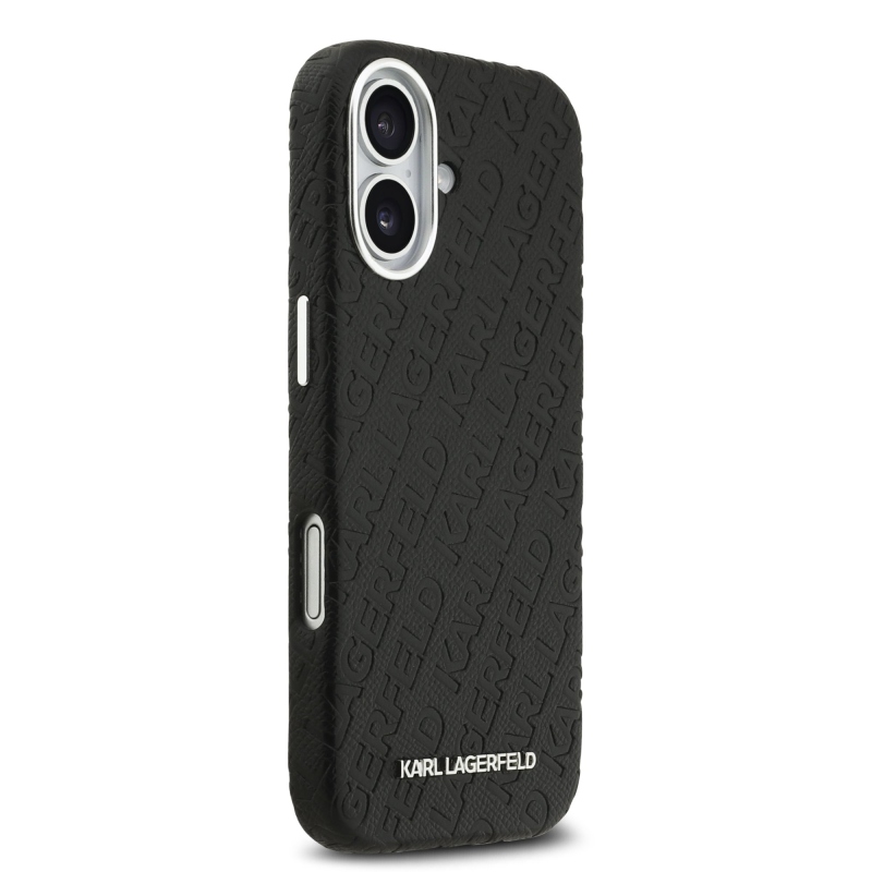 Karl Lagerfeld szemcsés PU ismétlődő logó MagSafe hátlap iPhone 17-hez Fekete