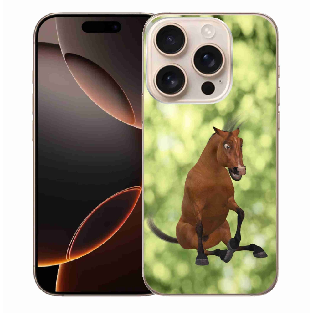 Zselés borítás mmCase iPhone 16 Pro Max készülékhez - barna rajzfilm ló 1