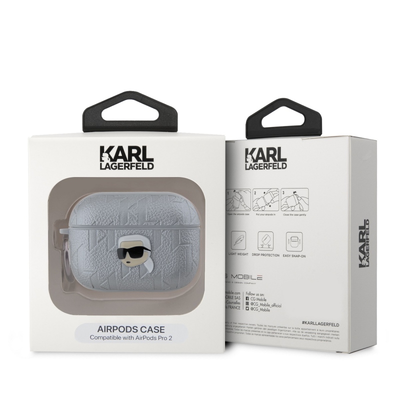 Karl Lagerfeld PU dombornyomott Karl fej tok az AirPods Pro 2 ezüsthöz