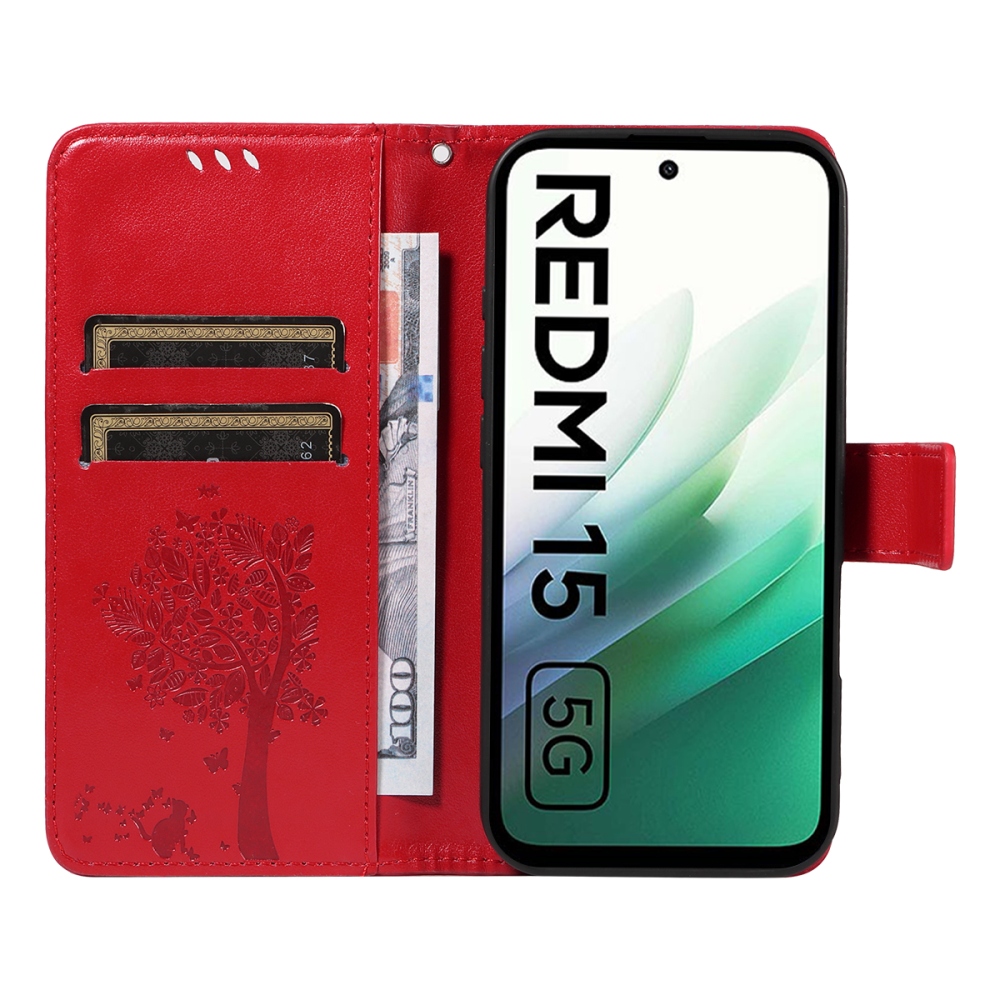 Fák könyve tok Xiaomi Redmi 15 4G (171mm) - piros