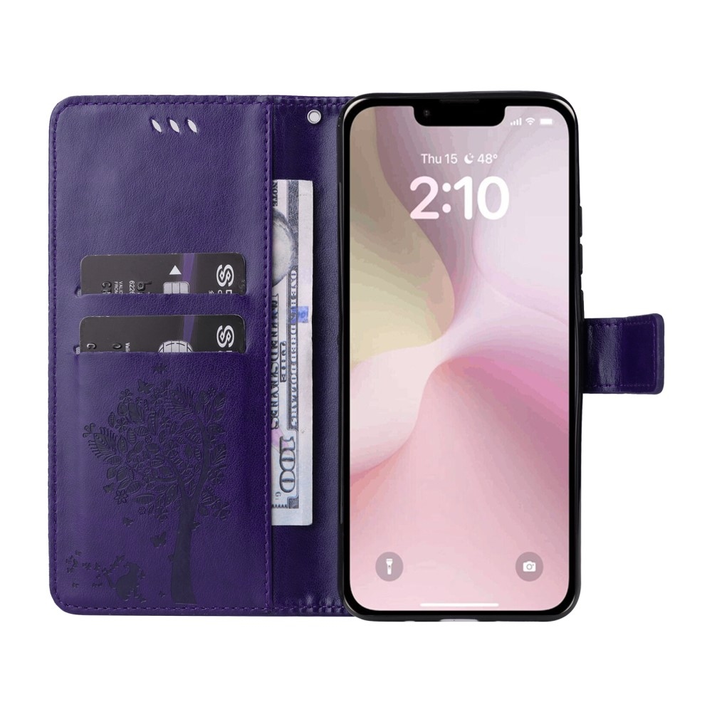 Fák könyvtáska iPhone 16e készülékhez - sötétlila
