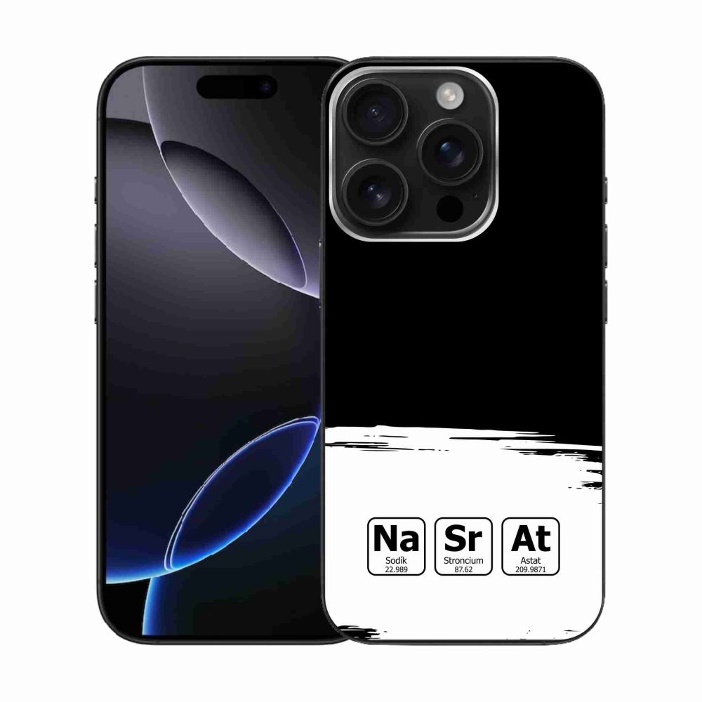 Gél borítás mmCase iPhone 16 Pro készülékhez - kémiai elemek fehér és fekete háttérrel