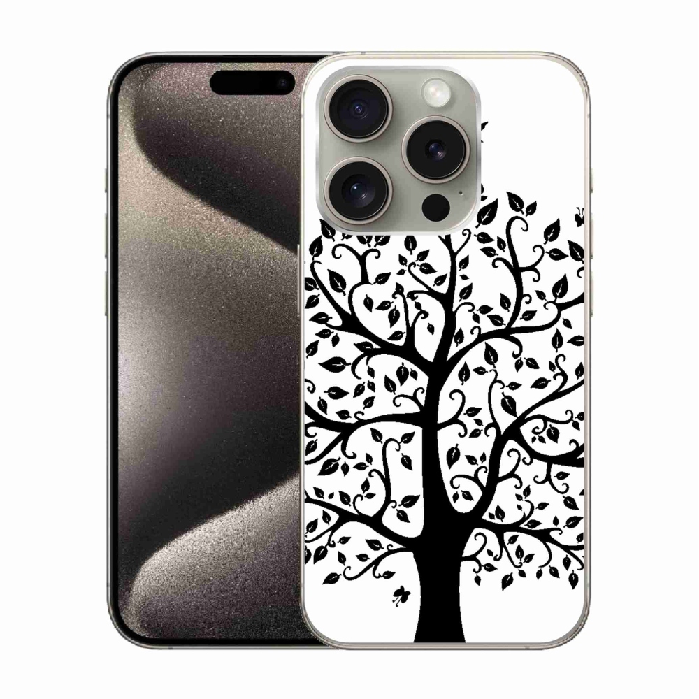 Zselés borítás mmCase iPhone 15 Pro készülékhez - fekete-fehér fa