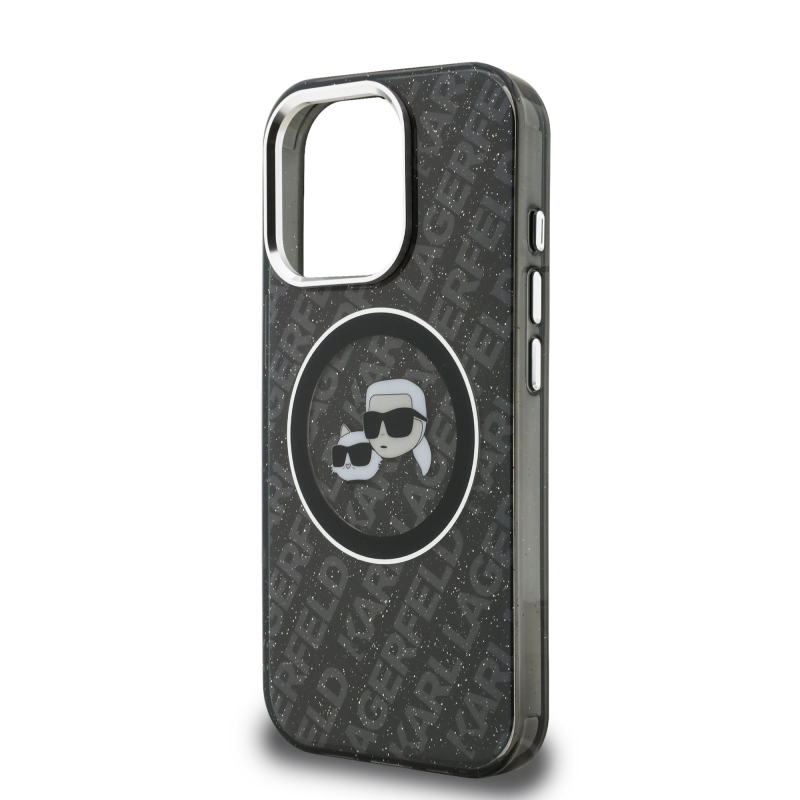 Karl Lagerfeld IML K&CH Heads Ismételt logó MagSafe hátlapi borító iPhone 15 Pro-hoz Fekete