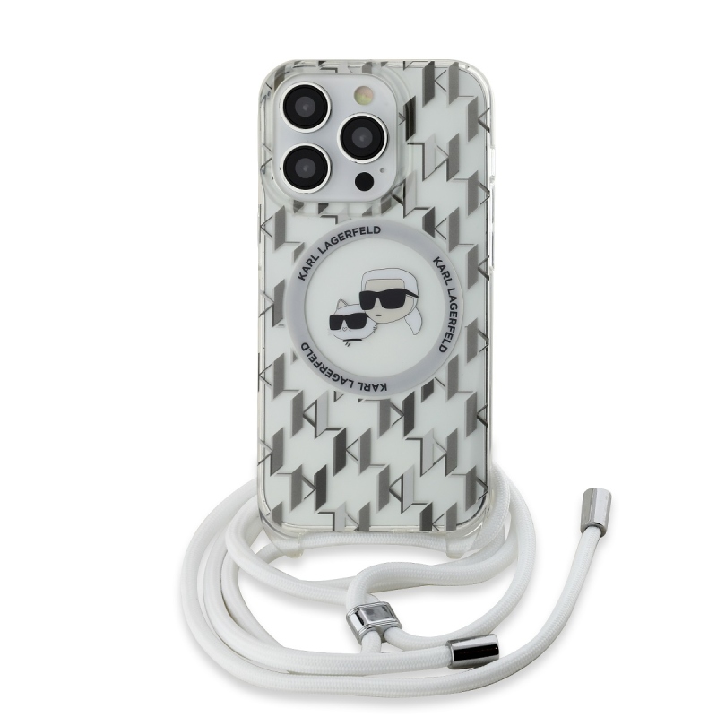 Karl Lagerfeld IML Monogram Kereszttest K&CH Heads MagSafe hátlap iPhone 14 Pro Max-hoz Átlátszó