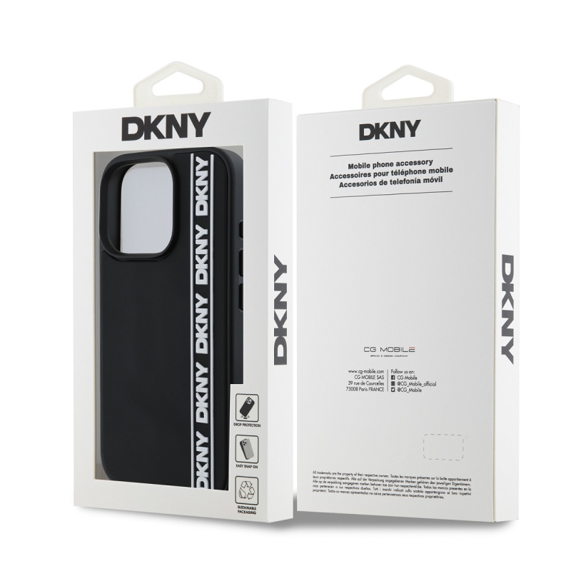 DKNY 3D gumiborítású, ismétlődő logóvonalas hátlap iPhone 16 Pro fekete színűre
