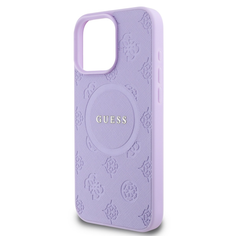 Guess Saffiano bazsarózsa bélyegzős MagSafe hátlap iPhone 16 Pro lila borítóhoz