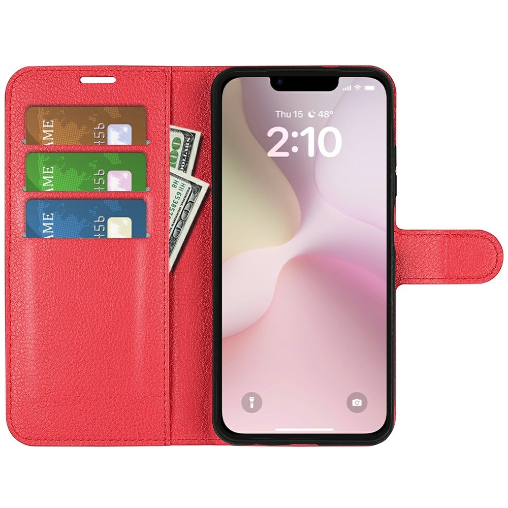 Litchi könyvtáska iPhone 16e készülékhez - piros