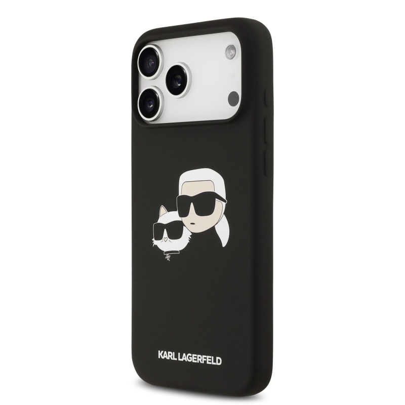 Karl Lagerfeld folyékony szilikon dupla fejű MagSafe hátlap iPhone 17 Pro Max fekete színűre
