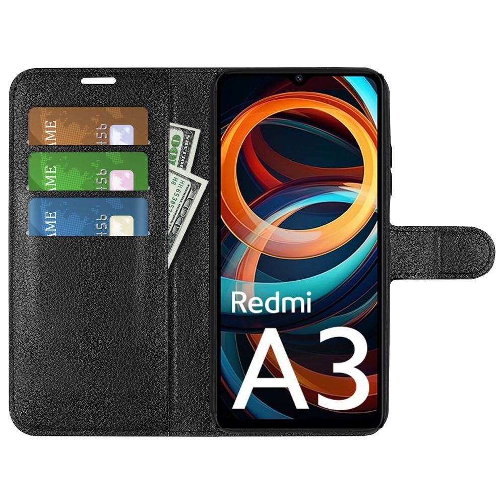 Litchi könyv tok Xiaomi Redmi A3-hoz - fekete