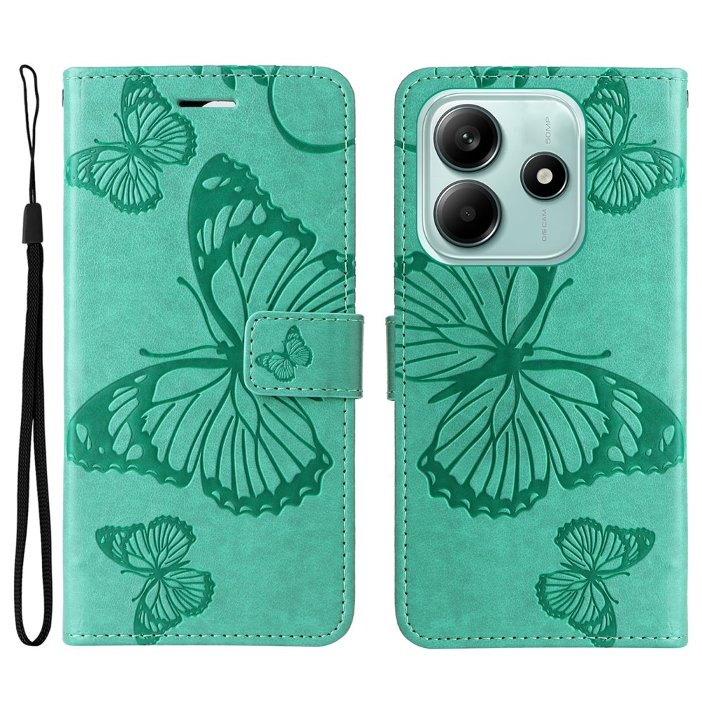 Nagy pillangó könyv tok a Xiaomi Redmi Note 14 5G-hez - teal színű