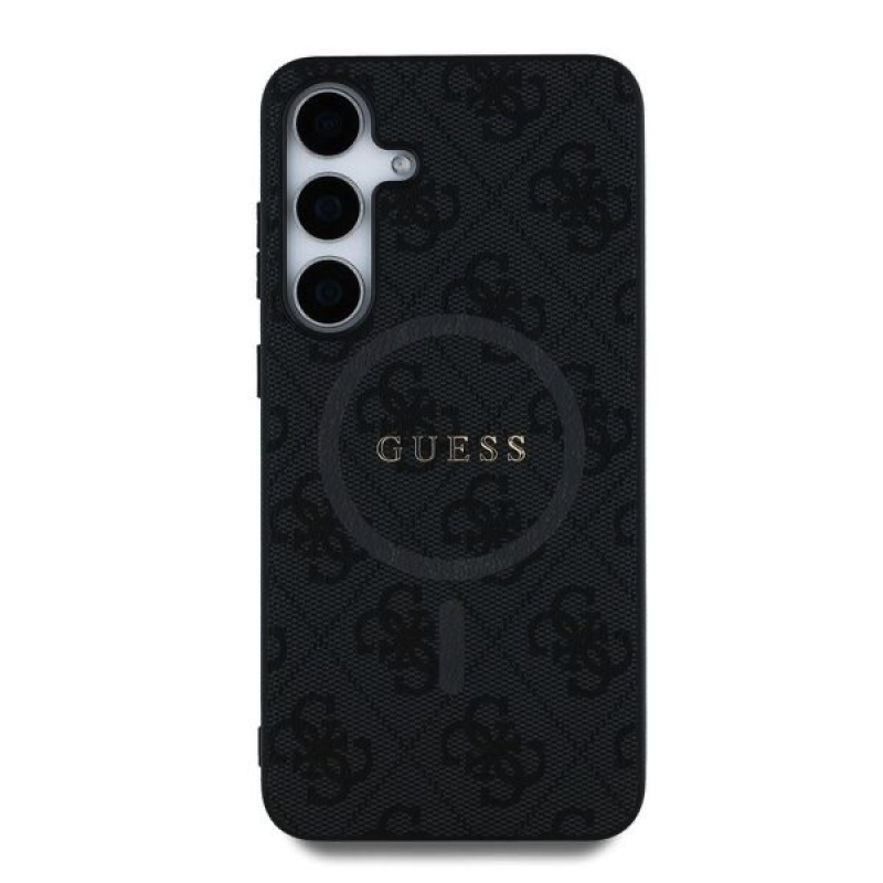 Guess PU bőr 4G színes gyűrűs MagSafe hátlap Samsung Galaxy S25+ fekete