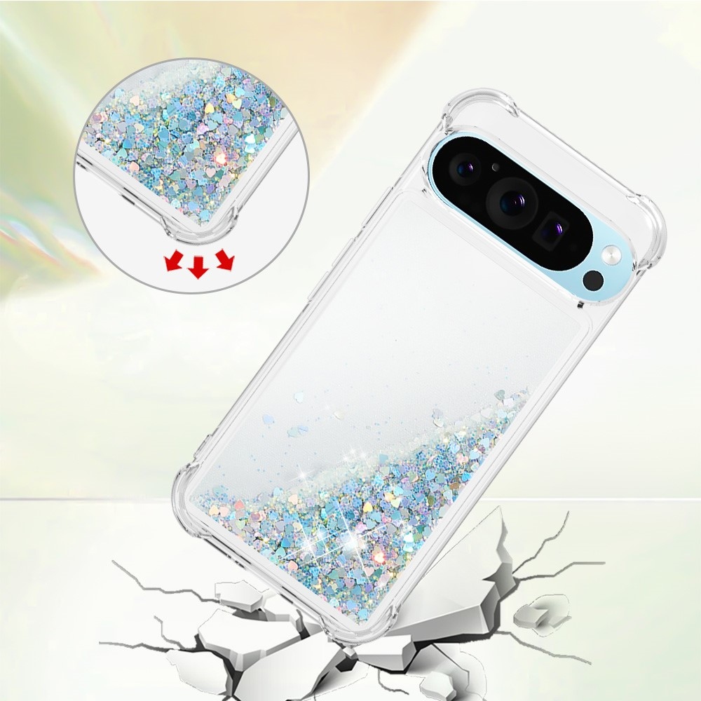 Csillogó homokóra zselés tok Google Pixel 10 Pro/Pixel 10 készülékhez - ezüst/szív