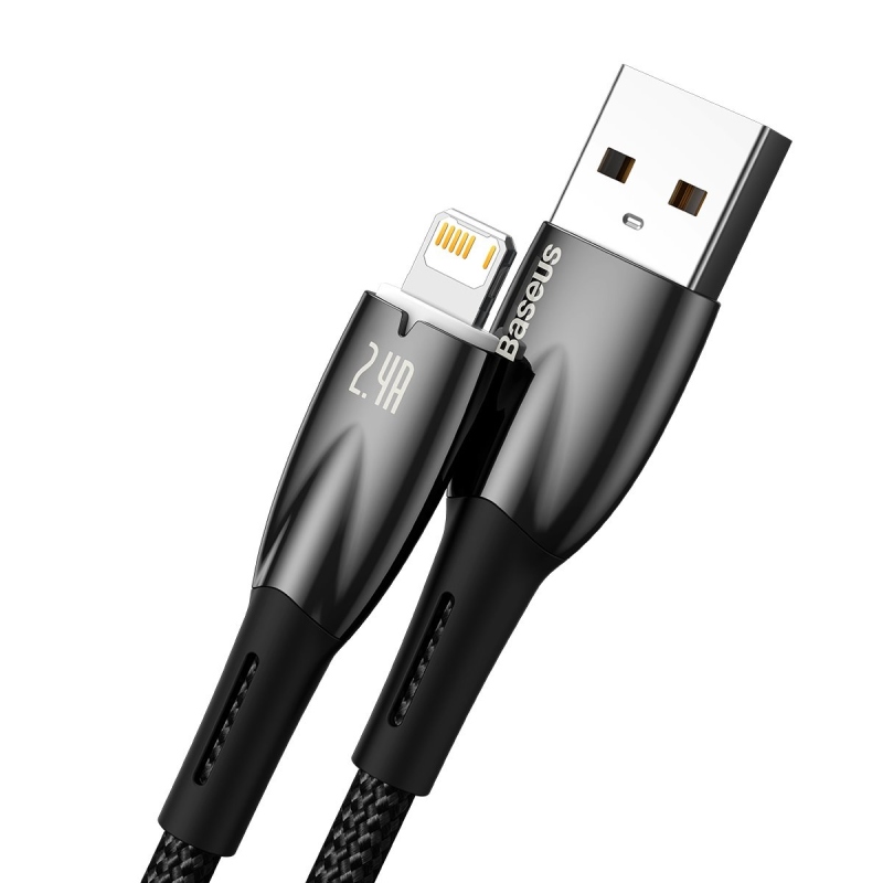 Baseus Glimmer sorozatú gyors töltő adatkábel USB-A - világítás 2.4A 2m Fekete