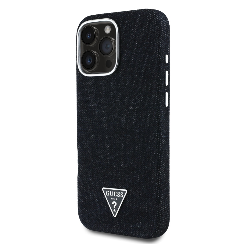 Guess Denim háromszög logóval ellátott MagSafe hátlap iPhone 16 Pro-hoz Fekete