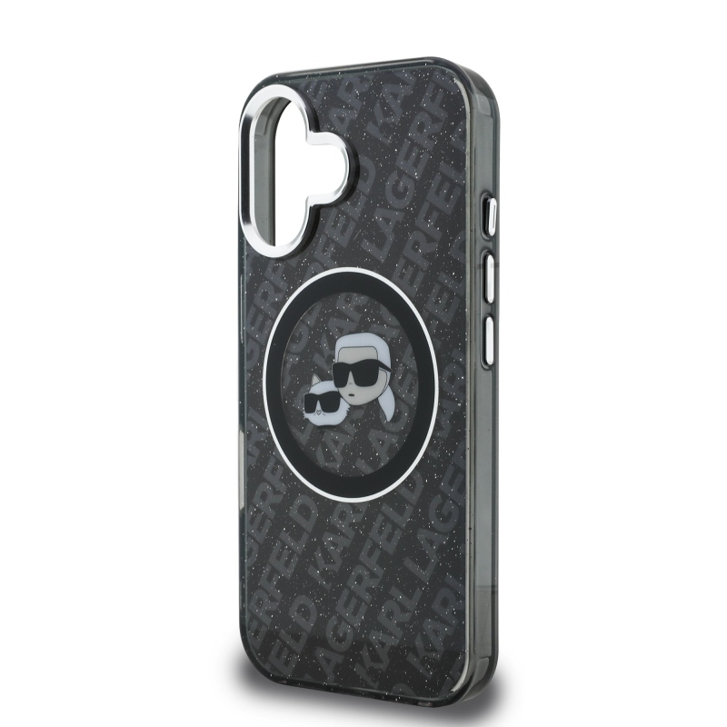 Karl Lagerfeld IML K&CH Heads Ismételt logó MagSafe hátlapi borító iPhone 16-hoz Fekete