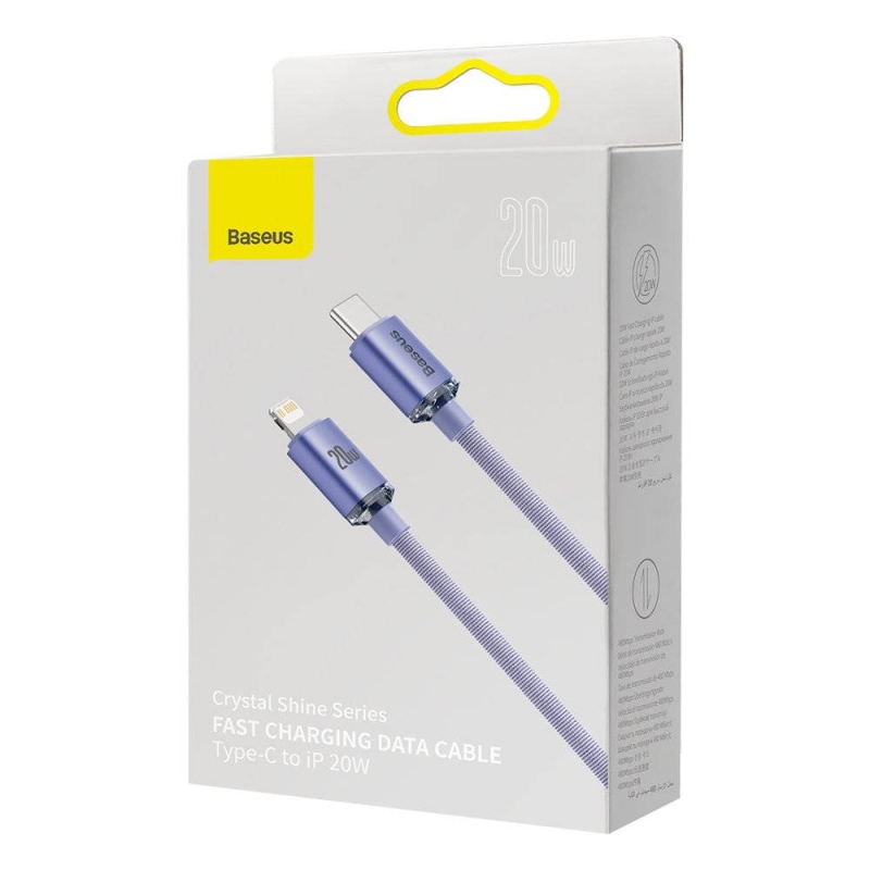 Baseus CAJY000205 Crystal Shine sorozatú adatkábel USB-C - Lightning 20W 1.2m lila