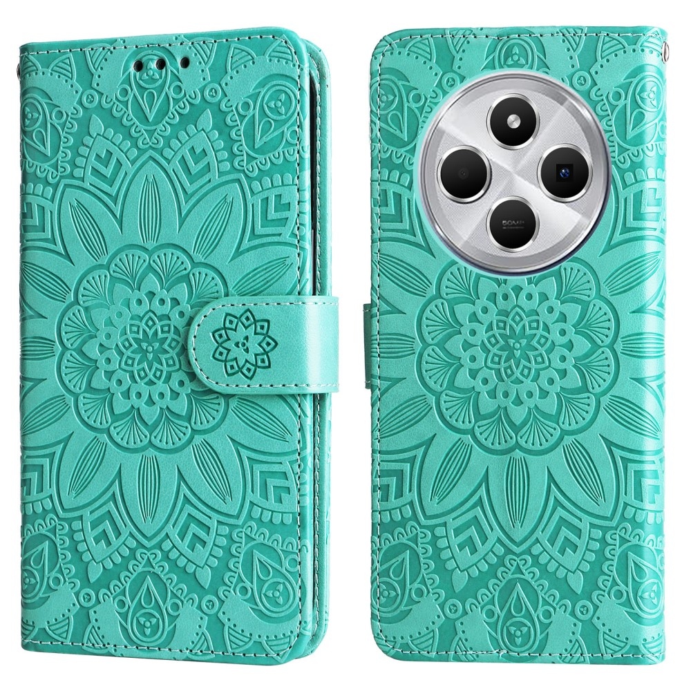 Napraforgó könyv tok Xiaomi Redmi 14C/Poco C75-hez - teal színű