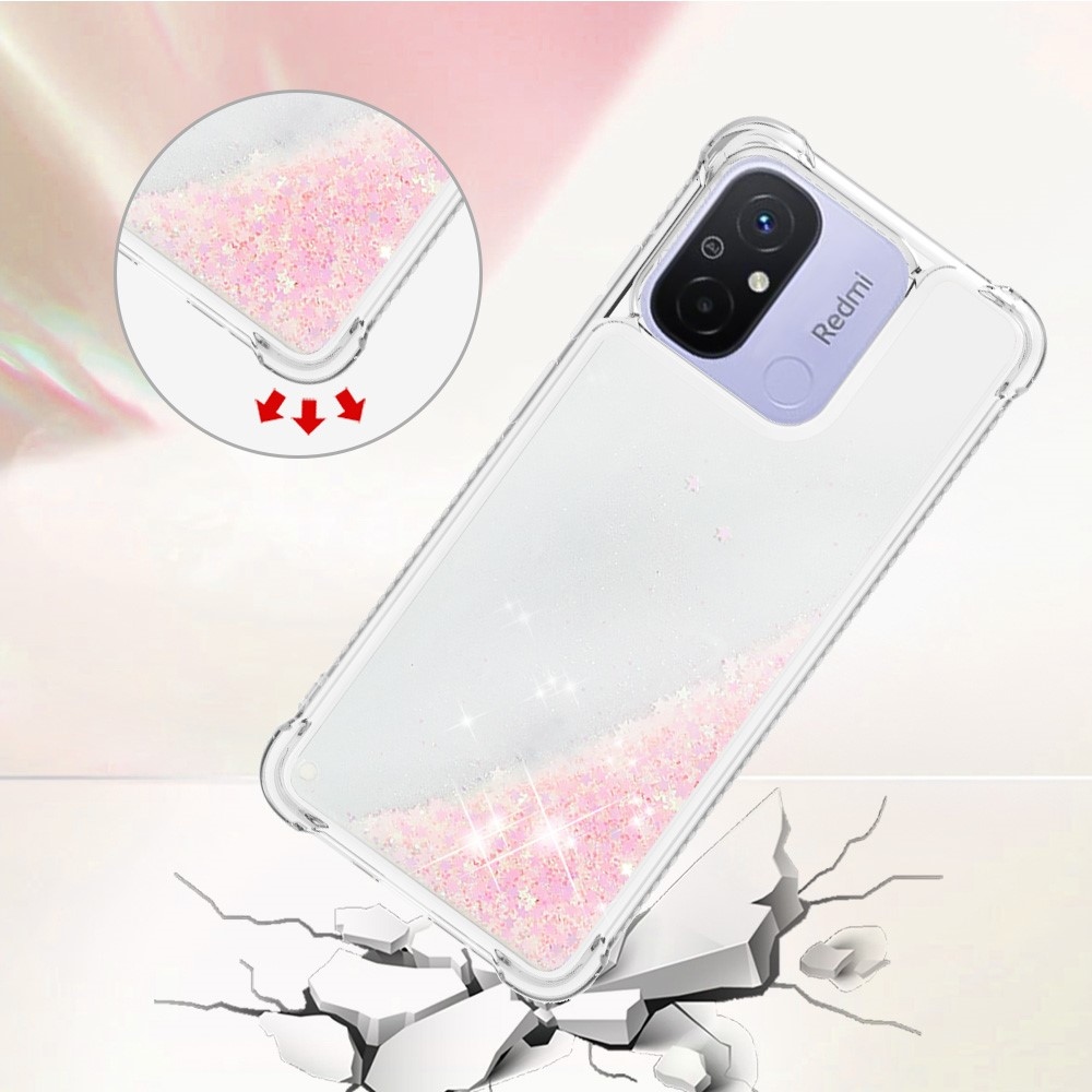 Glitter homokóra zselés tok Xiaomi Redmi 12C - rózsaszín/csillagok