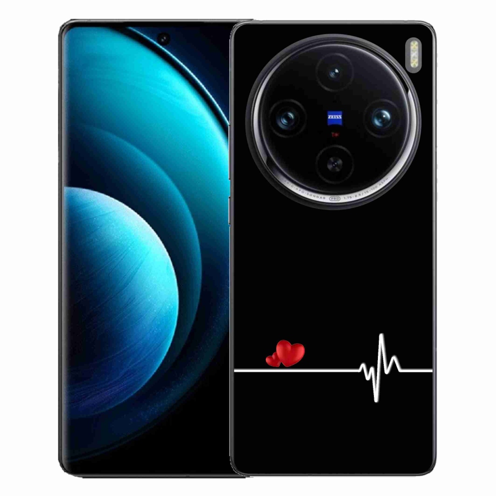 Gél borítás mmCase a Vivo X100 Pro 5G-n - szív és szívverés fekete háttérrel