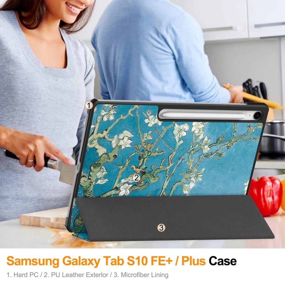 Patte intelligens záró tok Samsung Galaxy Tab S10 FE+ készülékhez - fehér virágok