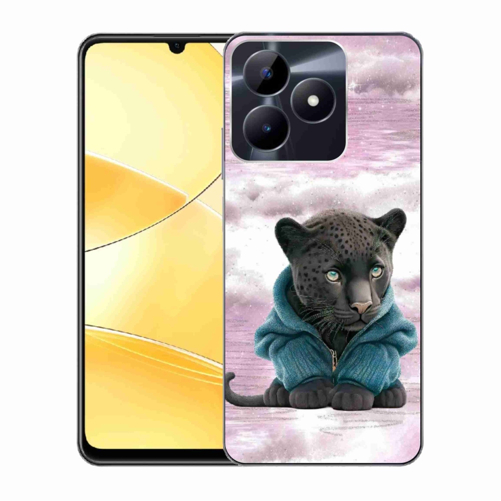 Zselés borítás mmCase a Realme C51/C53 készülékhez - fekete párduc pulóverben