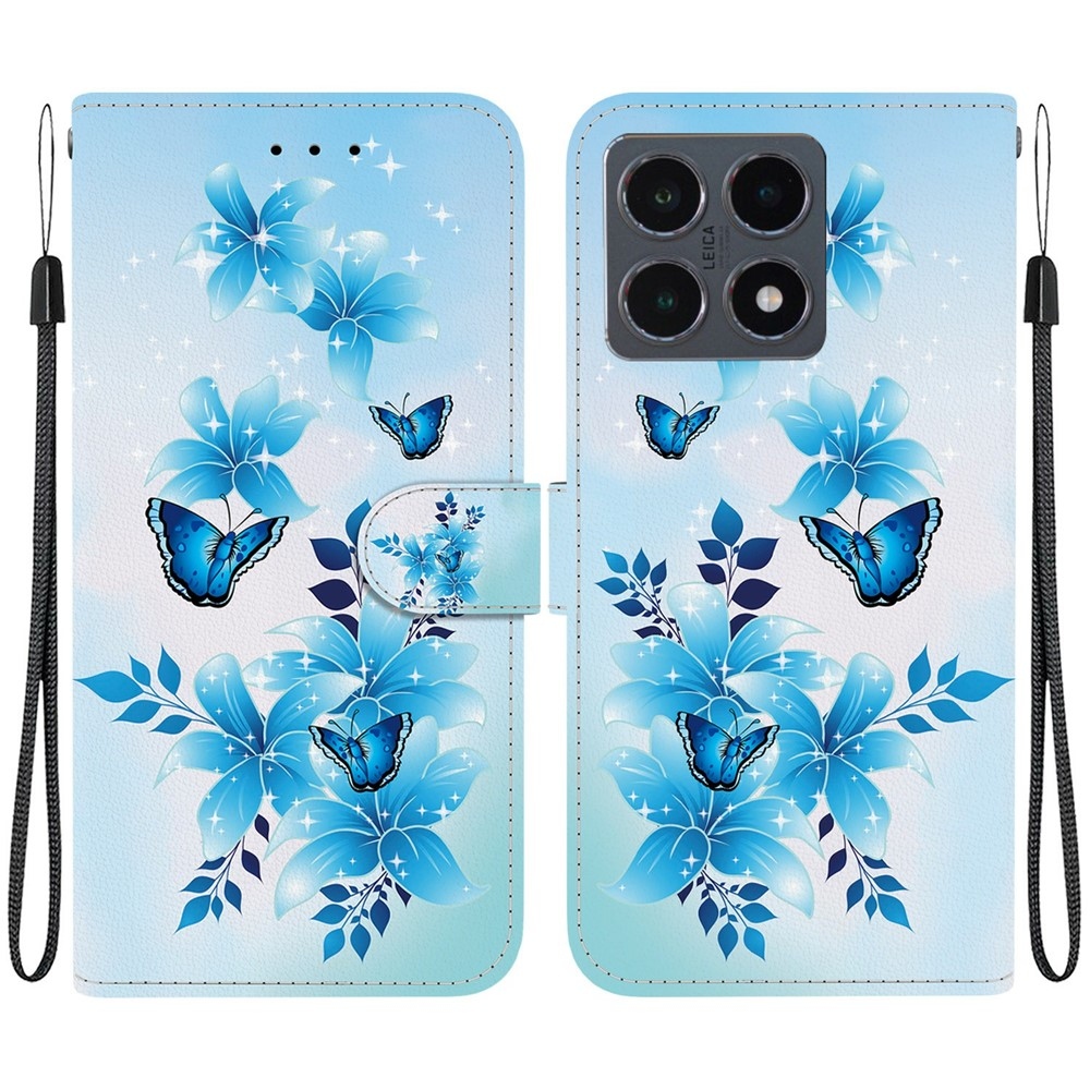 Sokoldalú könyvtáska Xiaomi 15T-hez - kék pillangó