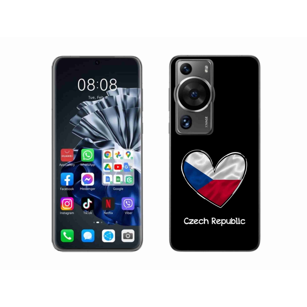 Gél borító mmCase a Huawei P60 Pro készülékhez - zászló szív fekete háttérrel