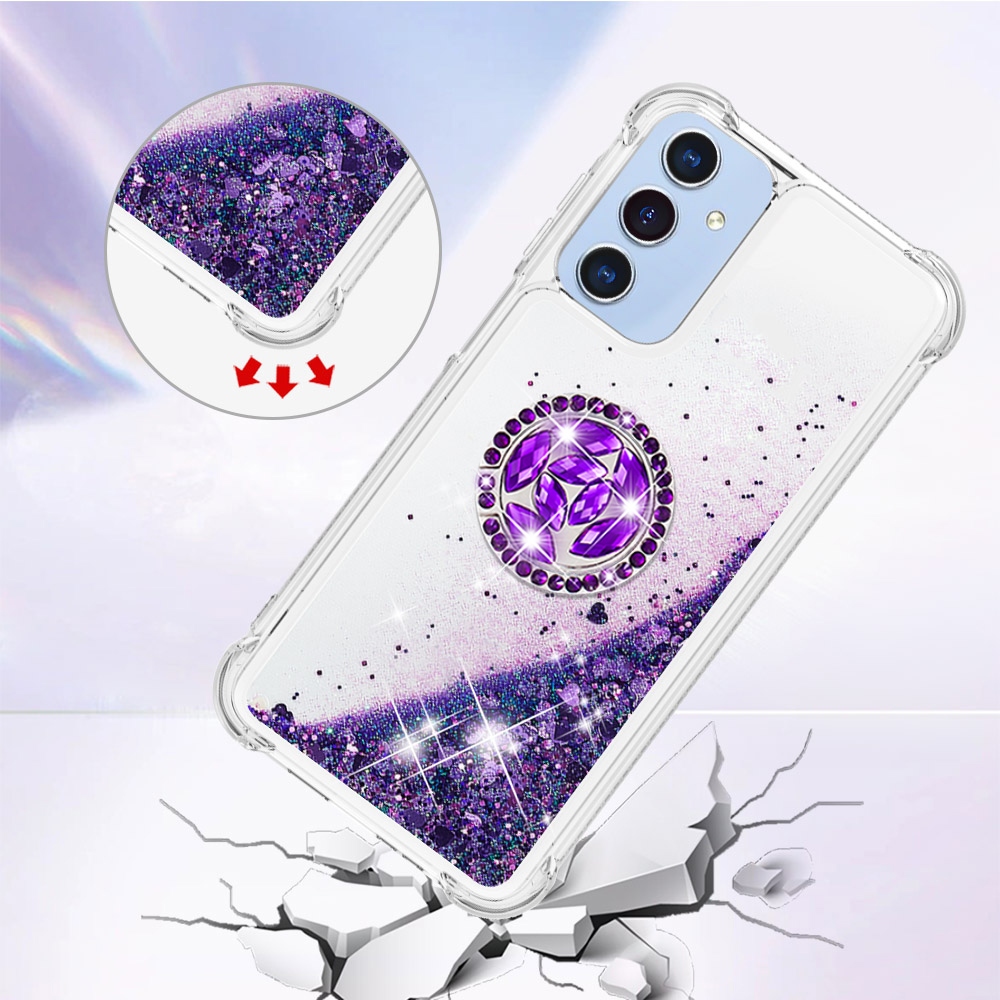 Glitt homokóra zselés tok ujjgyűrűvel Samsung Galaxy A17 5G-hez - sötétlila/szív