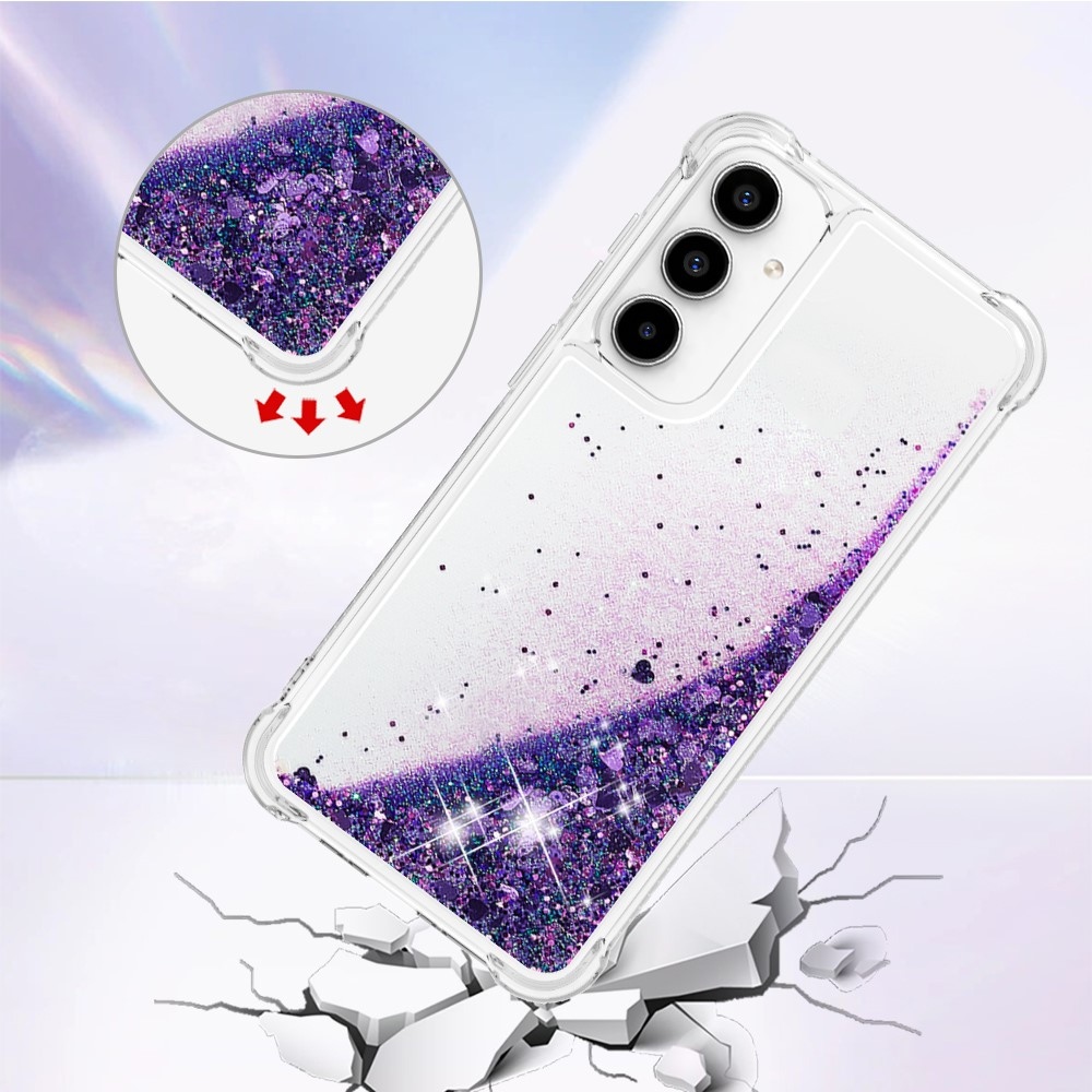 Glitter zselés homokóra tok Samsung Galaxy A35 5G - sötét lila/szív