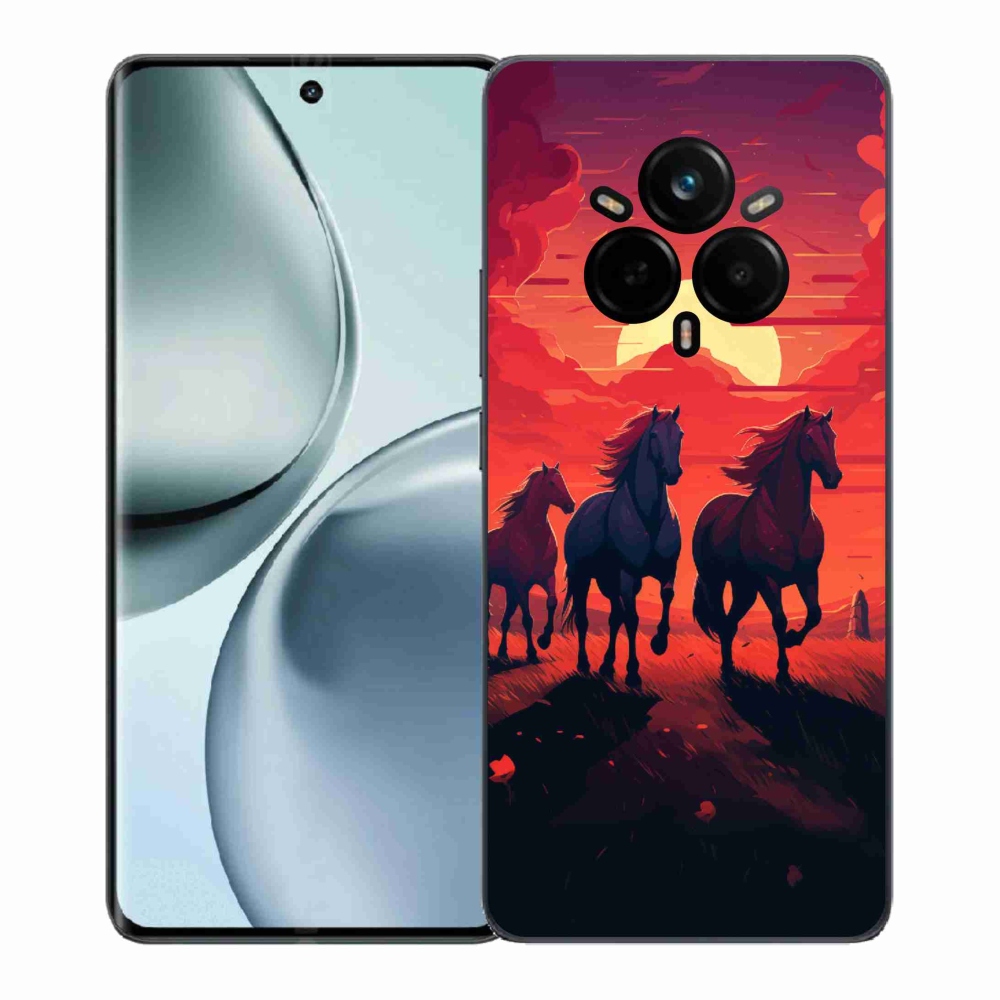 Gél borítás mmCase a Realme 14 Pro+ 5G számára - lovak és naplemente