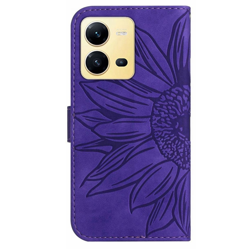 Napraforgó könyv tok a Vivo X80 Lite-hoz - sötétlila