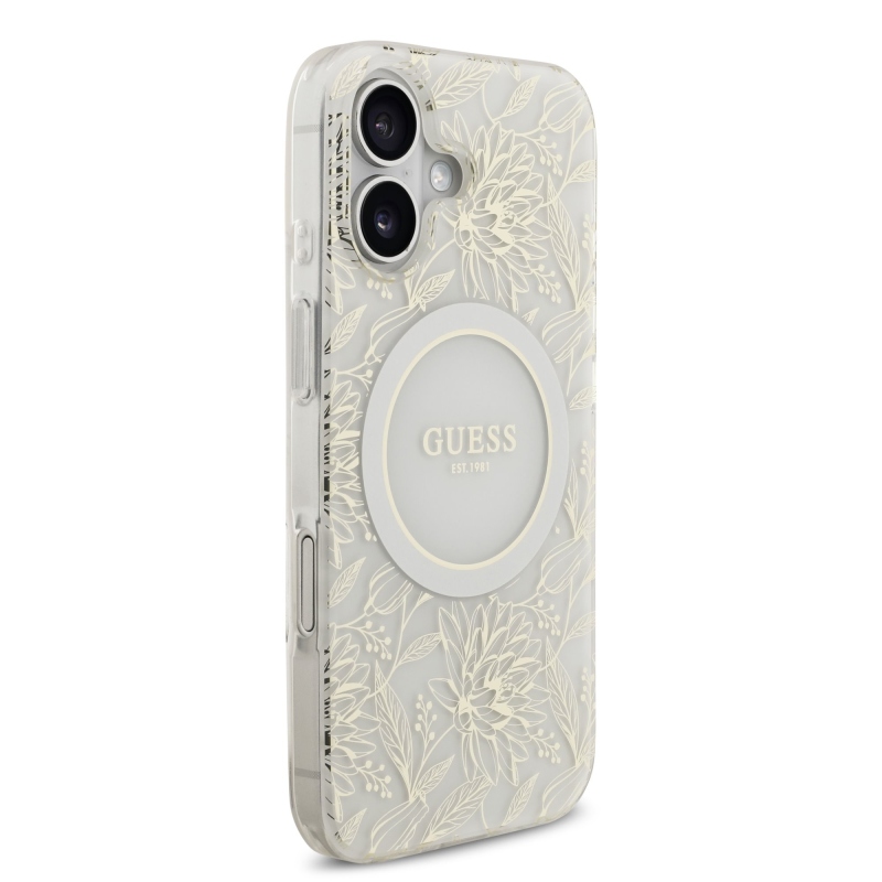 Guess IML Virágok Allover Strap MagSafe hátlapi borító iPhone 17 Fehér