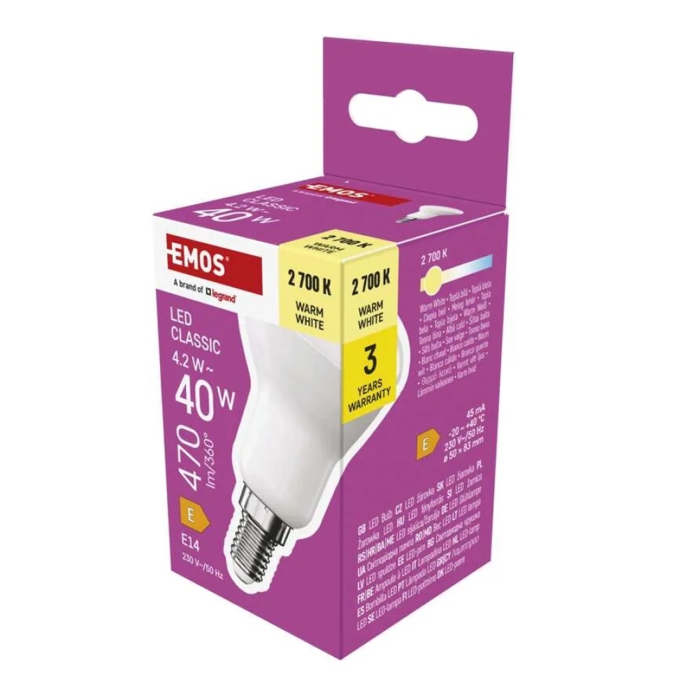 LED izzó Classic R50 / E14 / 4,2 W (40 W) / 470 lm / meleg fehér