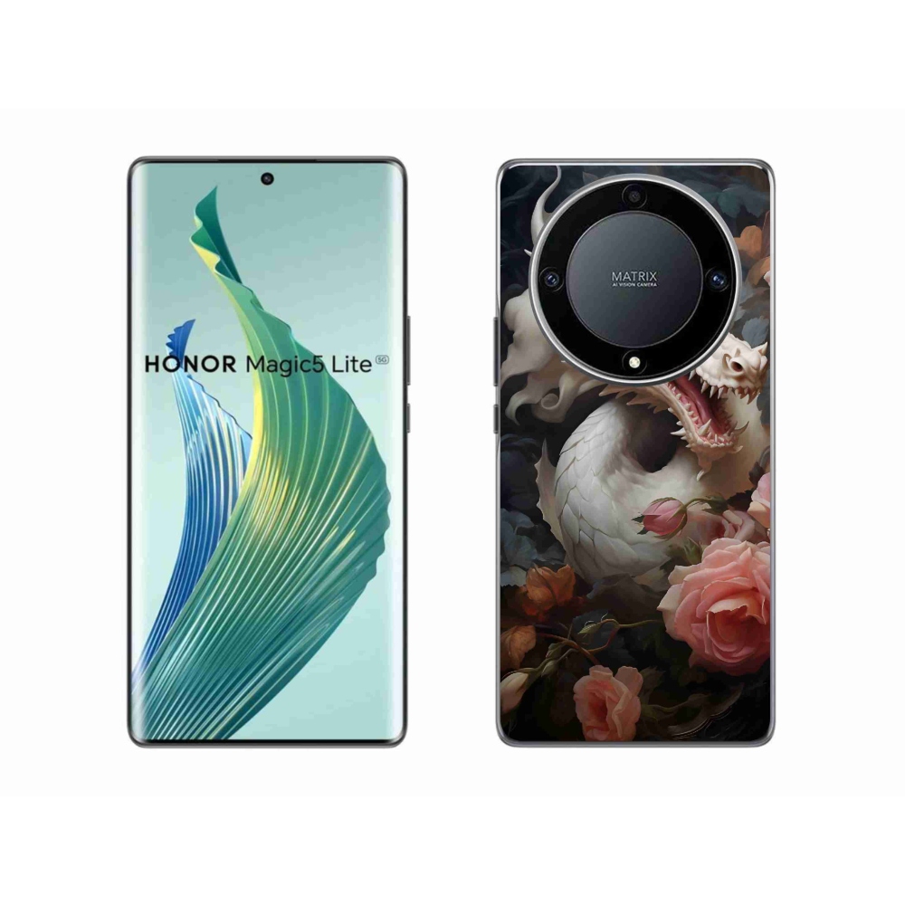 Zselés borítás mmCase a Honor Magic 5 Lite 5G számára - fehér sárkány