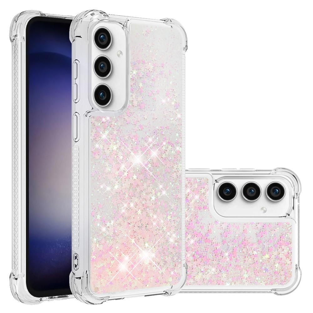 Glitter zselés homokóra hüvely Samsung Galaxy S23 FE készülékhez - rózsaszín/csillagok
