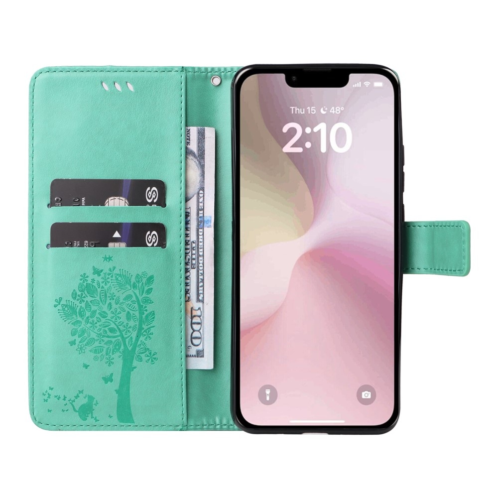 Fák könyvtáska iPhone 16e készülékhez - kékeszöld színű