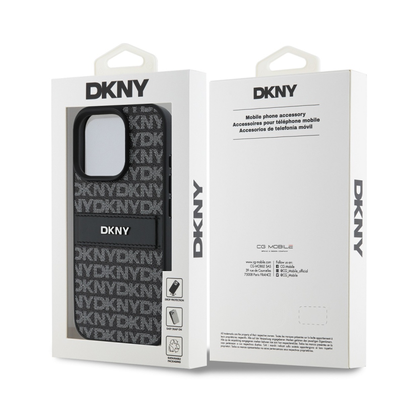 DKNY PU bőr ismétlődő mintás tonális csíkos hátlapi borító iPhone 16 Pro Max-hoz Fekete