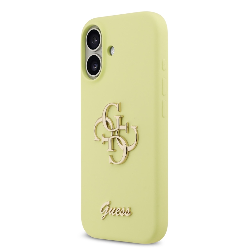 Guess Liquid szilikon 4G fém logós hátlap iPhone 17 Sárga