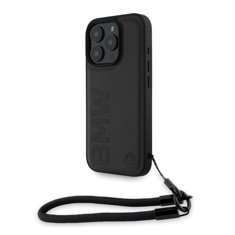 BMW Bőr aláírás és szíj hátlap iPhone 16 Pro fekete színhez