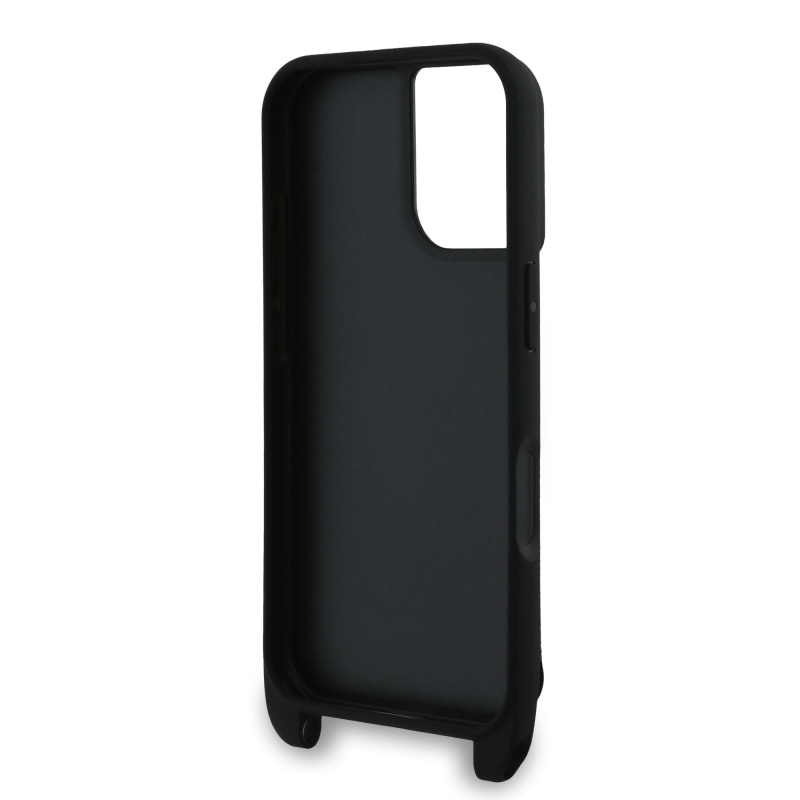 Karl Lagerfeld Saffiano Crossbody Strap Metal Karl és Choupette hátlapi borító iPhone 16 Plus-hoz Fekete
