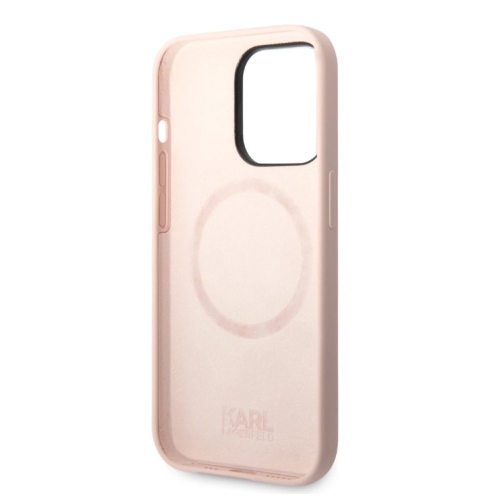 Karl Lagerfeld MagSafe Cover folyékony szilikon Karl és Choupette iPhone 14 Pro rózsaszínű