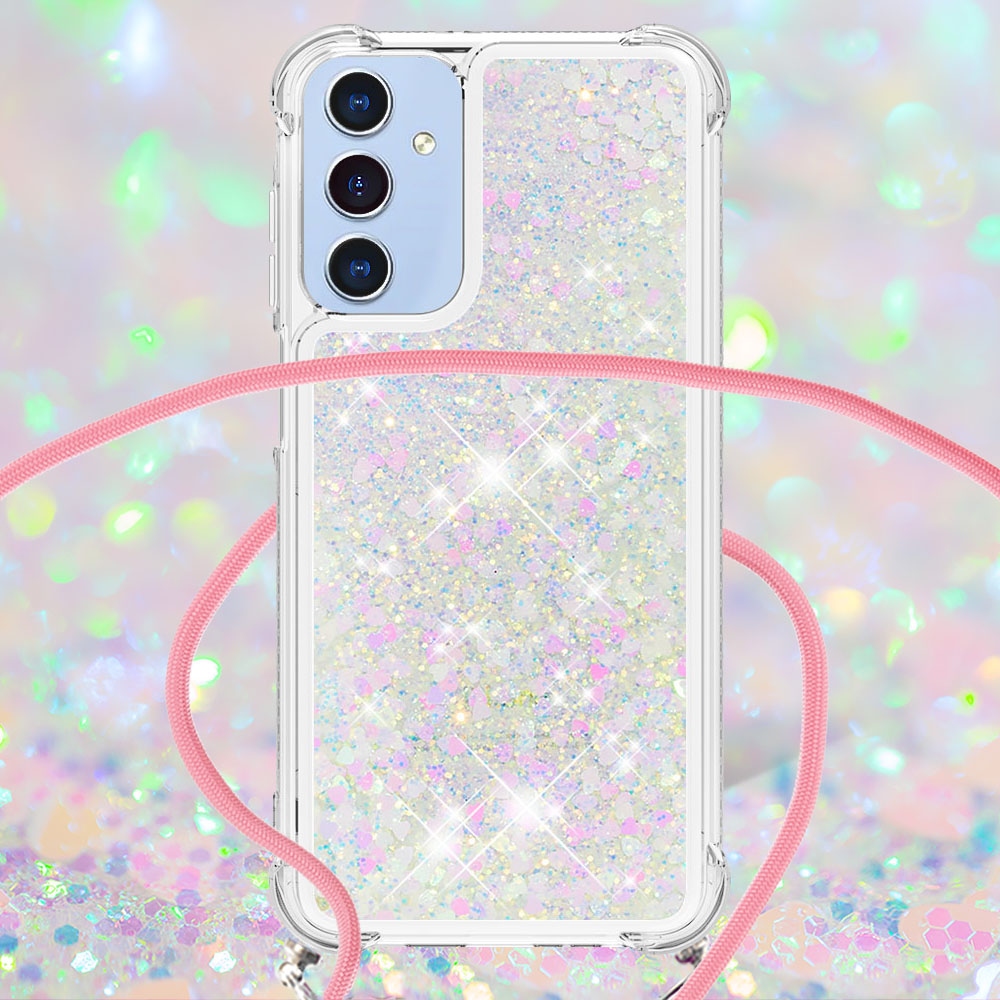 Csillogó homokóra zselés tok zsinórral Samsung Galaxy A17 5G - rózsaszín/ezüst/szívecske