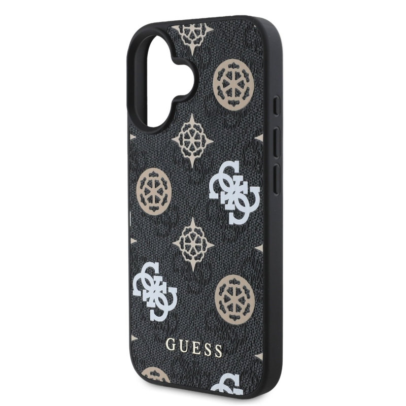 Guess PU 4G Peony MagSafe hátlap iPhone 16-hoz Fekete