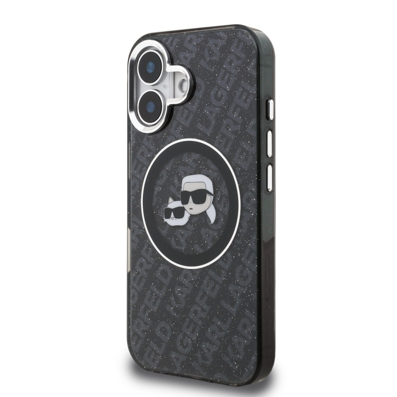 Karl Lagerfeld IML K&CH Heads Ismételt logó MagSafe hátlapi borító iPhone 16-hoz Fekete