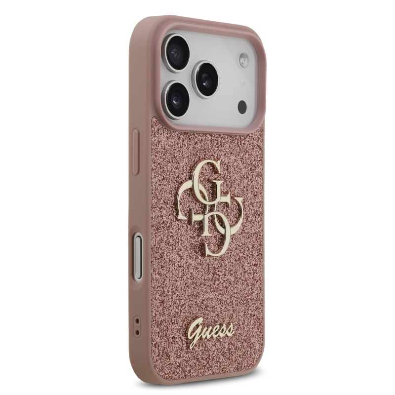 Guess PU Fixed Glitter 4G fém logó hátlap iPhone 17 Pro rózsaszínhez