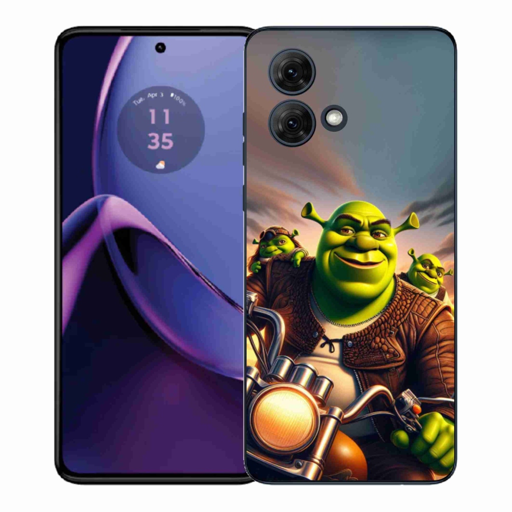 Zselés borítás mmCase a Motorola Moto G84 5G-hez - Shrek egy motorkerékpáron