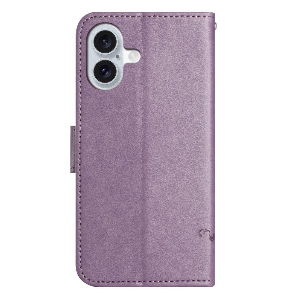 Virágos könyvtáska iPhone 16-hoz - világos lila
